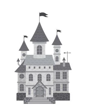 Castle. Medieval grey castle. Flat, cartoon, vector Illustrazione stock
