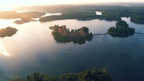 Castle in the Middle of a Lake, Trakai, Lithuania, Aerial View Video stock 93306201