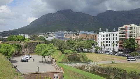 Castle Moat and Devil's Peak, Castle of Good Hope, Cape Town, South Africa 8K Stock Footage 347941037