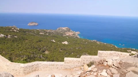 Castle of Monolithos Ocean View Stock Footage 158145599