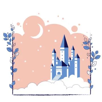 Castle in the moonlight in the clouds Stock Illustration