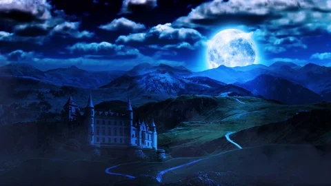 Castle in the moonlight Stock Footage