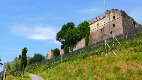 Castle in Morcote on a Vineyard with Mountain View in a Sunny Summer Day Stock Footage 195004915