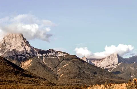 Castle Mountain Shrouded in Clouds Stock Photos