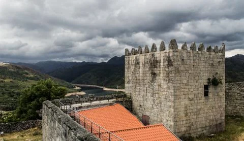 Castle with Mountains in the Background Stock Photos