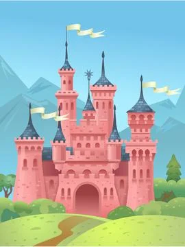 Castle in the mountains. King's house in the mountains. Princess tower. Stock Illustration