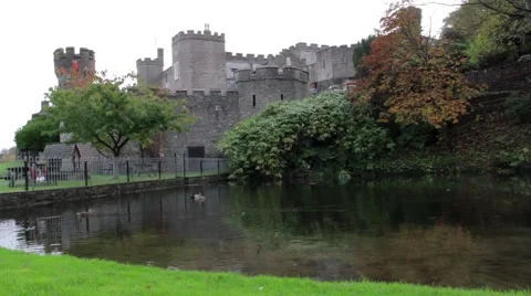 Castle next to lake Stock Footage 43378987