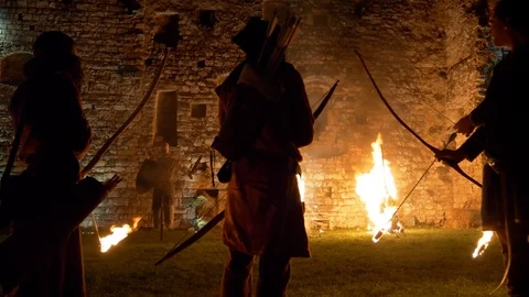 Castle Night Attack Fire Arrows Видео 103423495