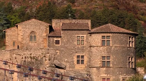 Castle overlooking bridge across Rhone river, France Video stock 7736621