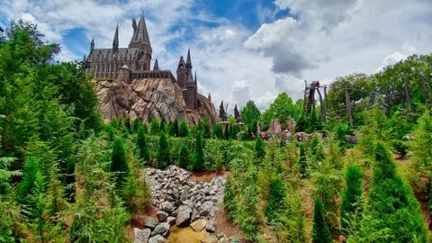 Castle pine trees roller coaster stones mountain Stock Photos