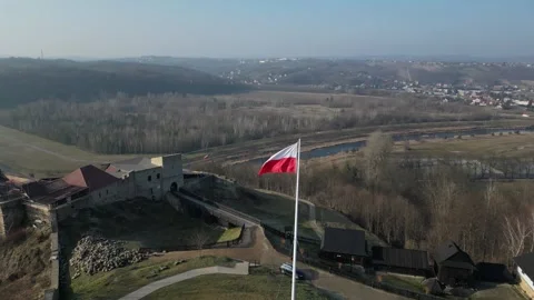 Castle with Polish flag Stock Footage 306846373