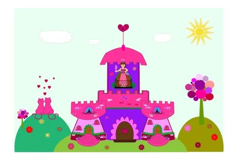 Castle with a princess vector Stock Illustration