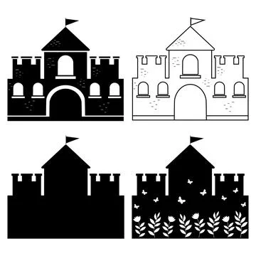 Castle for Princess vector isolated illustration black contour doodle Stock Illustration
