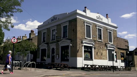 The castle pub wide 01 Stock Footage 133336718