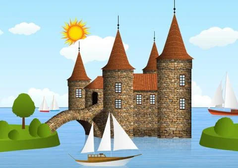 Castle on the river Stock Illustration
