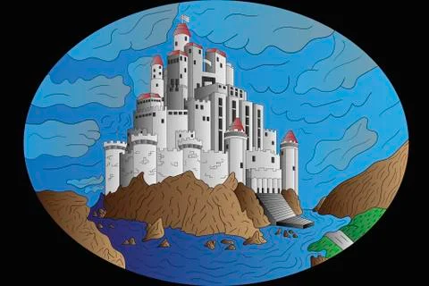 Castle by the river Stock Illustration