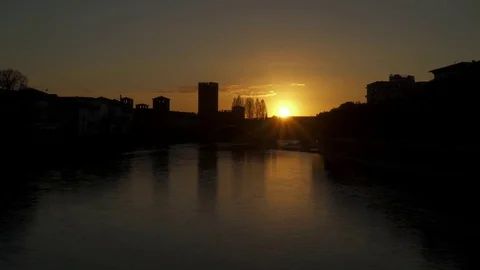 Castle by the river silhouette Stock Footage 74099485