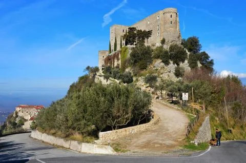 The castle of Rocca d'Evandro in central Italy Stock Photos