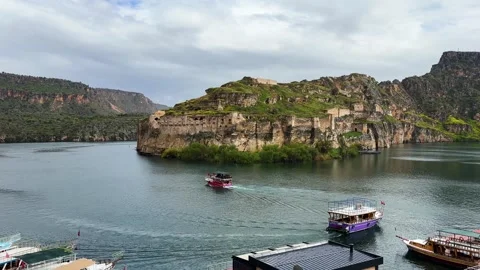 Castle on a Rock Surrounded by Water  Stock Footage 311576786