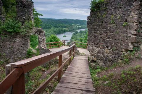 Castle ruins with river in the background Foto stock