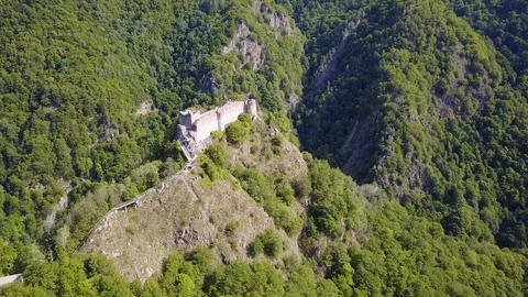 Castle ruins in Romania from above Stock Footage 96830981