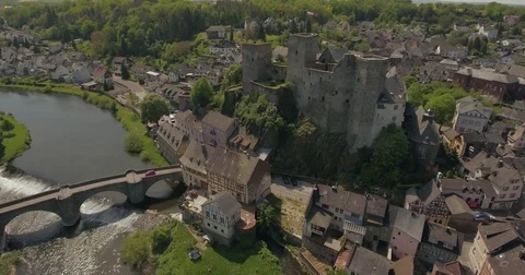 Castle Runkel at river Lahn Stock Footage 74390765