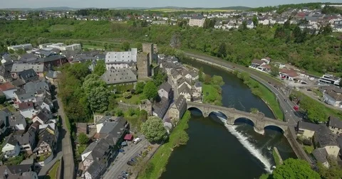 Castle Runkel at river Lahn Stock Footage 74398060