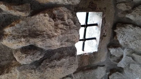 Castle rusted jail view Stock Footage 93253794