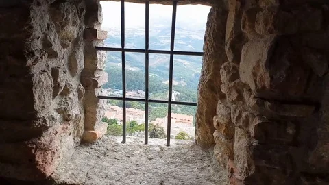 Castle rusted jail view Stock Footage 93253801