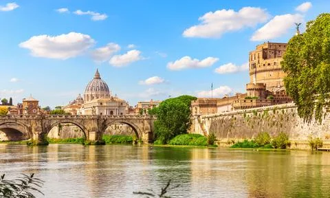 Castle Sant'Angelo and Bridge Vittorio Emanuele II over the Tiber, Rome, Italy Stock Photos