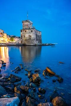 Castle on the Sea in Rapallo by night Stock Photos