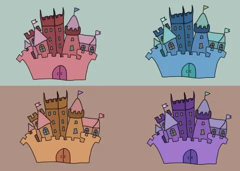 Castle set vector illustration art, background, building Ilustración de archivo