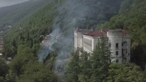 The castle is in smoke. Stock Footage 150107492