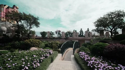 Castle in a Spring Flower Garden Stock Footage 320062166