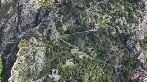 The Castle of St John (San Giovanni) in Kotor, aerial view of the ancient Stock Footage 287777909