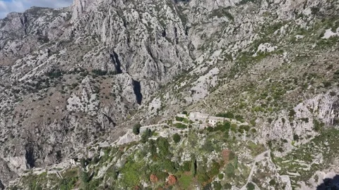 The Castle of St John (San Giovanni) in Kotor, aerial view of the ancient Video stock 287779455