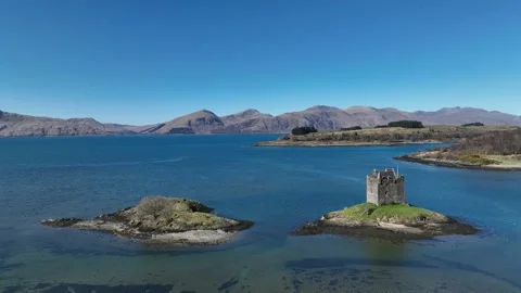  Castle Stalker – a Scottish castle surrounded by water near Oban Stock Footage 237534755