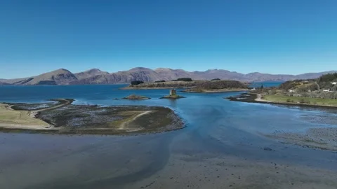  Castle Stalker – a Scottish castle surrounded by water near Oban Stock Footage 237535387