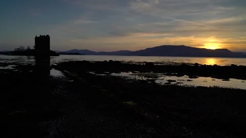 Castle Stalker sunset real time footage Stock Footage 152979956