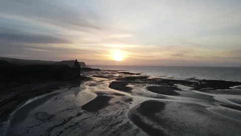 Castle sunset beach and sea Stock Footage 336998558