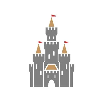 Castle symbol icon with flags on white background Stock Illustration