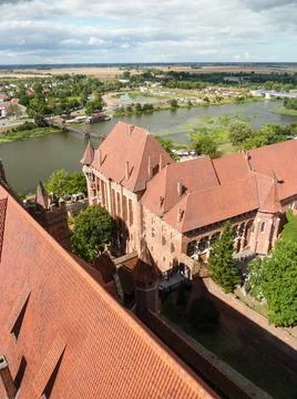 Castle of the Teutonic Order in Malbork, view from the high tower Stock Photos