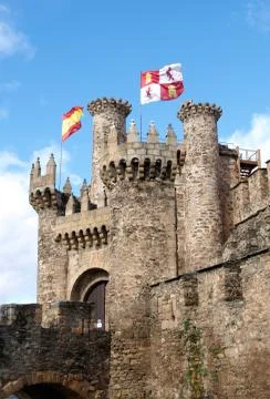 Castle with tower and flags Stock Photos