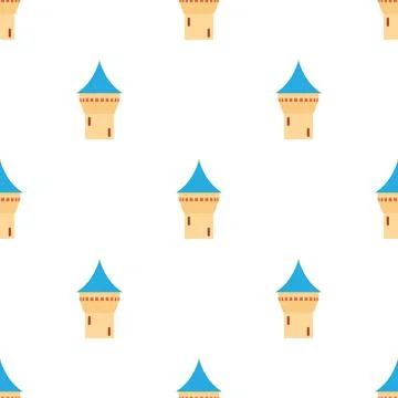 Castle tower with blue pointed dome pattern seamless vector Stockillustratie