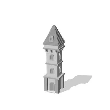 Castle tower. Isolated on white background. 3d Vector illustration. Иллюстрация