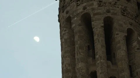 Castle tower with the sky and the Moon Stock Footage 73771911