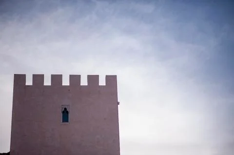 Castle tower with sky in the background Stock Photos