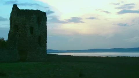 Castle tower with sunset Stock Footage 44055243