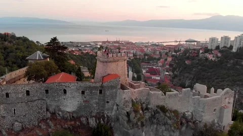 Castle Trsat Rijeka Croatia Zoom Out Stock Footage