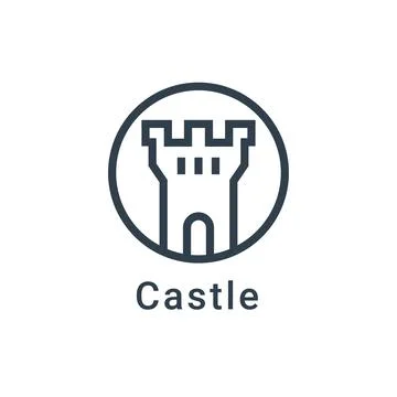 Castle vector icon fort line symbol tower. Castle tower logo stronghold medieval Stock Illustration